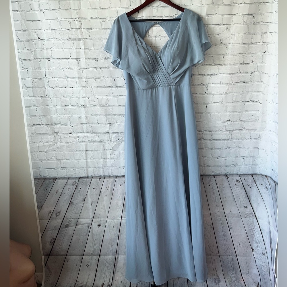 Azazie Light Blue Polyester Formal Dress with Slit size 10 - Picture 6 of 11